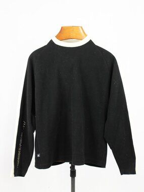 Vinage MODROBES Made in Canada Black Ivory Striped Fleece Sweater, Size XS